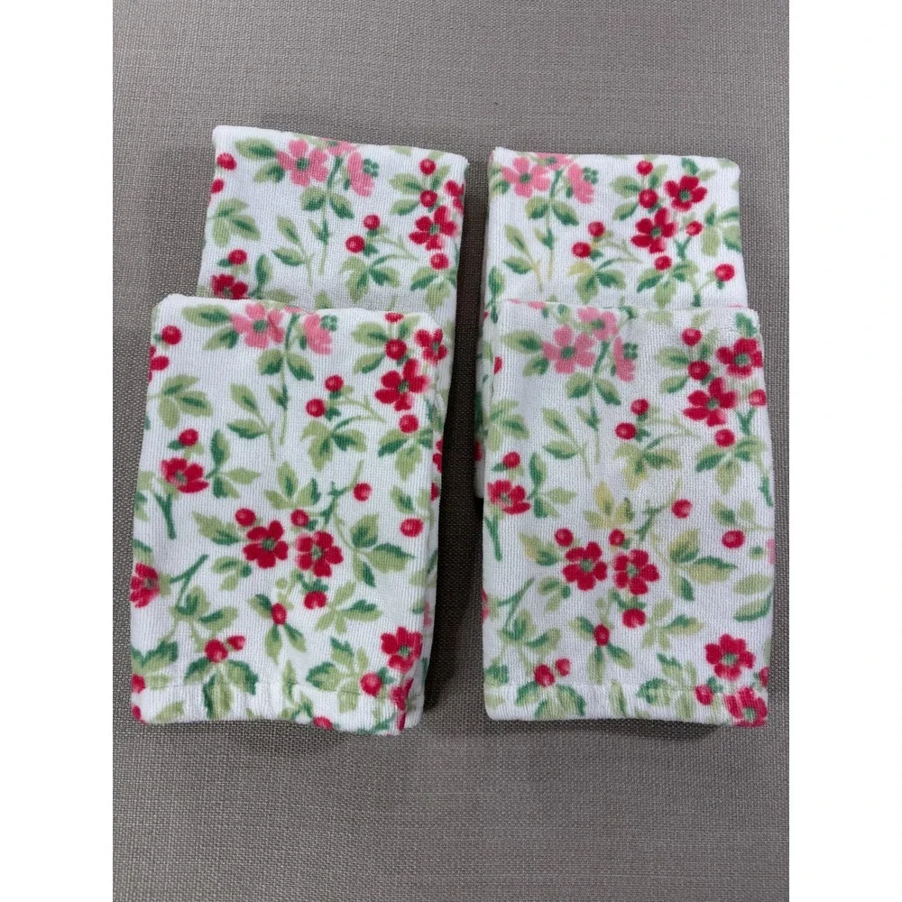 Laura Ashley  TIERNEY BERRY Floral Fingertip Towels Set of 4 RARE FIND
